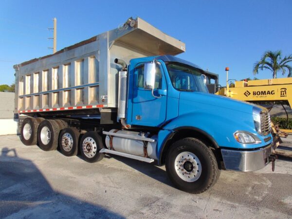 2018 FREIGHTLINER 80,000 GVWR QUAD AXLE DUMP TRUCK aluminum box – cummins – lift / steer axles